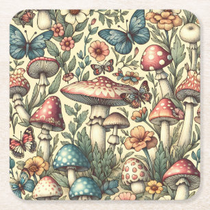 paddenstoelen, bloemen, vlinders grillig kartonnen onderzetters