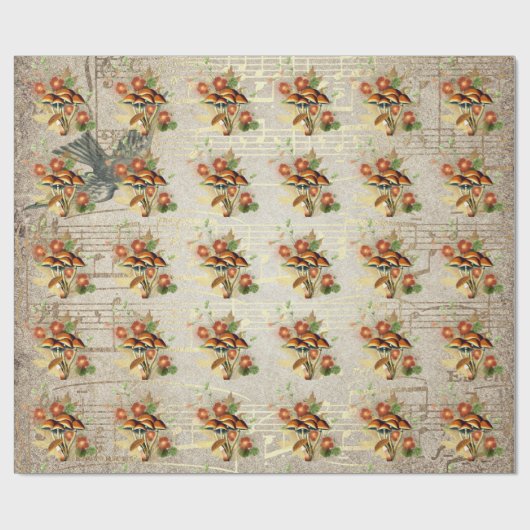Paddenstoelen Bruin Woodland Antiek Song Gold Note Cadeaupapier (Vlak)