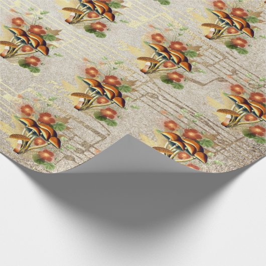 Paddenstoelen Bruin Woodland Antiek Song Gold Note Cadeaupapier (Hoek)