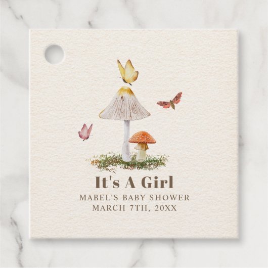 Paddenstoelen Butterflies Woodland Girl Baby showe Bedankjes Labels (Voorkant)