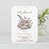 Paddenstoelen Butterfly Pink Stripes Baby shower Kaart (Staand voorkant)
