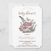 Paddenstoelen Butterfly Pink Stripes Baby shower Kaart (Voorkant)