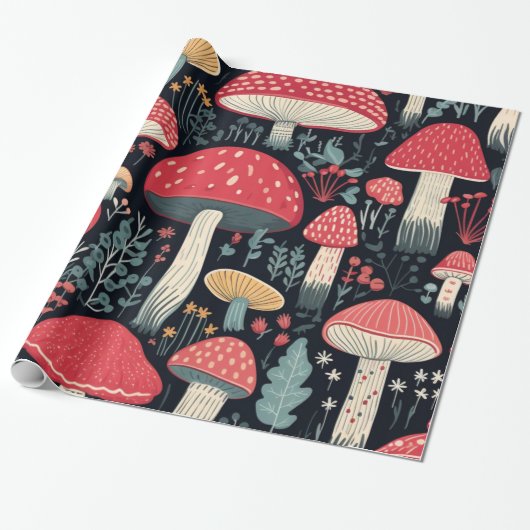 paddenstoelen cadeaupapier (Uitgerold)