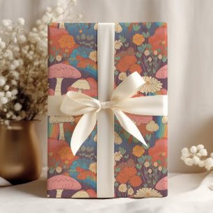 Paddenstoelen Cottagecore Oranje Bruin Retro Cadeaupapier