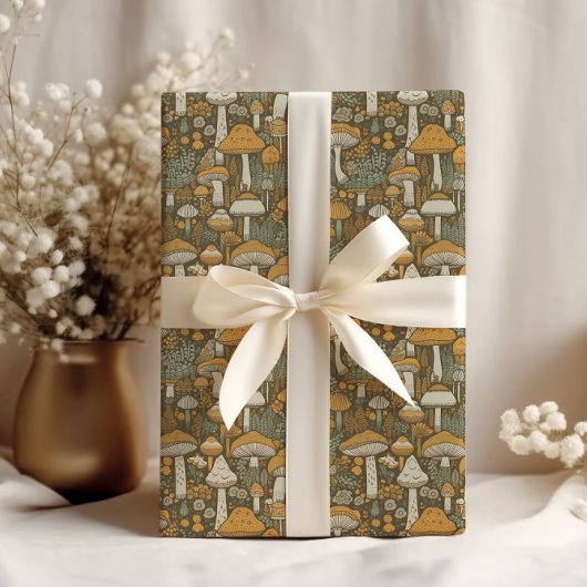 Paddenstoelen Cottagecore Retro Bruin Cadeaupapier