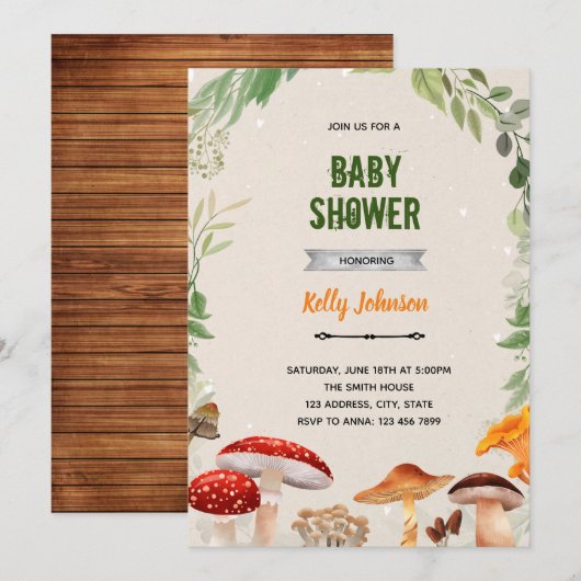 Paddenstoelen douche verjaardagsuitnodiging kaart (Voorkant / Achterkant)