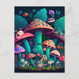 Paddenstoelen elfen  in het veld briefkaart