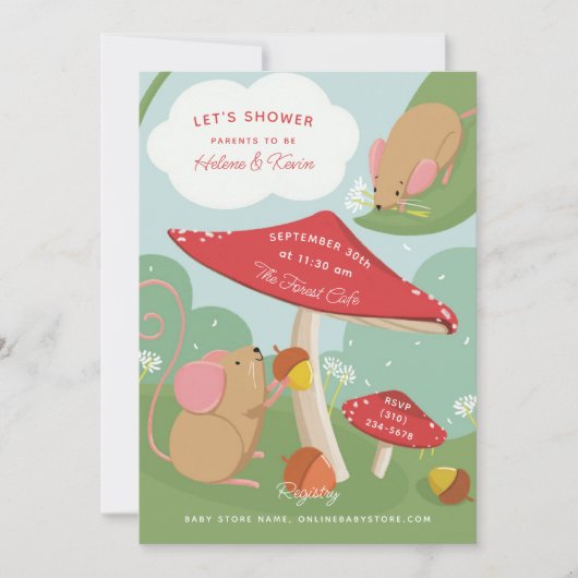 Paddenstoelen en Baby shower van veldmuizen Kaart (Voorkant)
