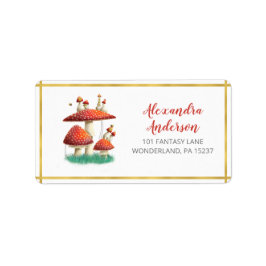 Paddenstoelen en bijen, goudfolie, adres van het b etiket