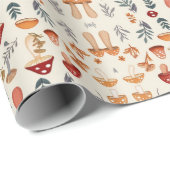 Paddenstoelen en bladeren cadeaupapier (Rol Hoek)