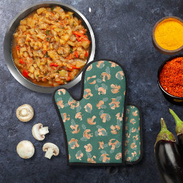 Paddenstoelen en bladgroenten zee groen ovenwant & pannenlap set