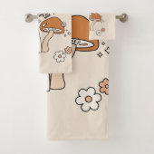 Paddenstoelen en bloemen aartafels beige retro 70' bad handdoek (Insitu)