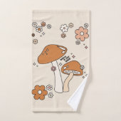 Paddenstoelen en bloemen aartafels beige retro 70' bad handdoek (Handdoek)