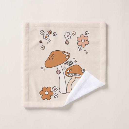 Paddenstoelen en bloemen aartafels beige retro 70' bad handdoek (Wasdoekje)