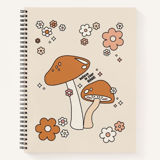 Paddenstoelen en bloemen aartafels beige retro 70' notitieboek (Voorkant)