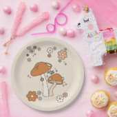 Paddenstoelen en bloemen aartafels beige retro 70' papieren bordje (Feest)