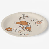 Paddenstoelen en bloemen aartafels beige retro 70' papieren bordje (Gekanteld)
