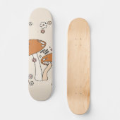 Paddenstoelen en bloemen aartafels beige retro 70' persoonlijk skateboard (Voorkant)