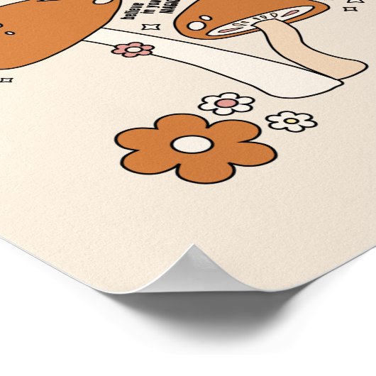 Paddenstoelen en bloemen aartafels beige retro 70' poster (Hoek)