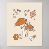 Paddenstoelen en bloemen aartafels beige retro 70' poster (Voorkant)