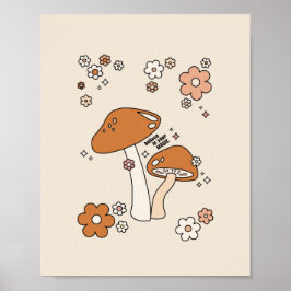 Paddenstoelen en bloemen aartafels beige retro 70' poster