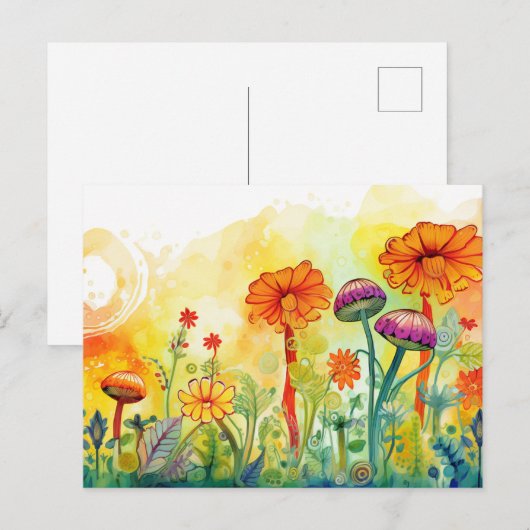 Paddenstoelen en bloemen briefkaart (Voorkant / Achterkant)
