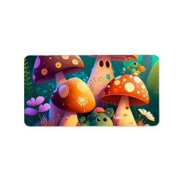 Paddenstoelen en bloemen, groen etiket