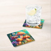 Paddenstoelen en bloemen, groen kartonnen onderzetters (Insitu)