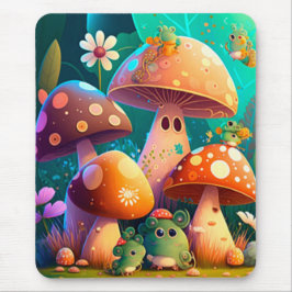 Paddenstoelen en bloemen, groen muismat