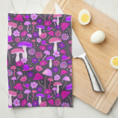 Paddenstoelen en bloemen, lichtroze, Paars en zwar Theedoek (Quarter Fold)