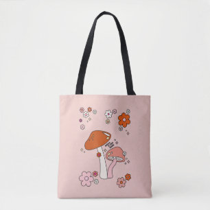 Paddenstoelen en bloemen met een kunst van 70 jaar tote bag