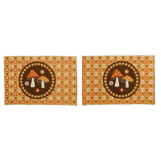 Paddenstoelen en bloemen, met zoete retro kussensloop (Voorkant-Set)