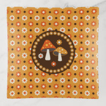 Paddenstoelen en bloemen, met zoete retro