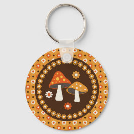 Paddenstoelen en bloemen, met zoete retro sleutelhanger