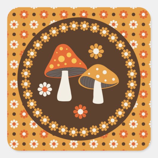 Paddenstoelen en bloemen, met zoete retro vierkante sticker (Voorkant)