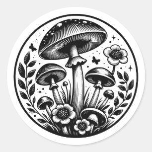 paddenstoelen en bloemen ronde sticker