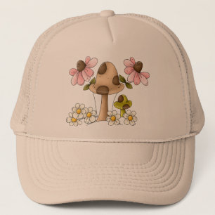 Paddenstoelen en bloemen trucker pet