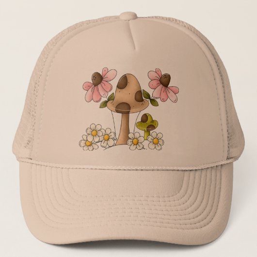 Paddenstoelen en bloemen trucker pet (Voorkant)