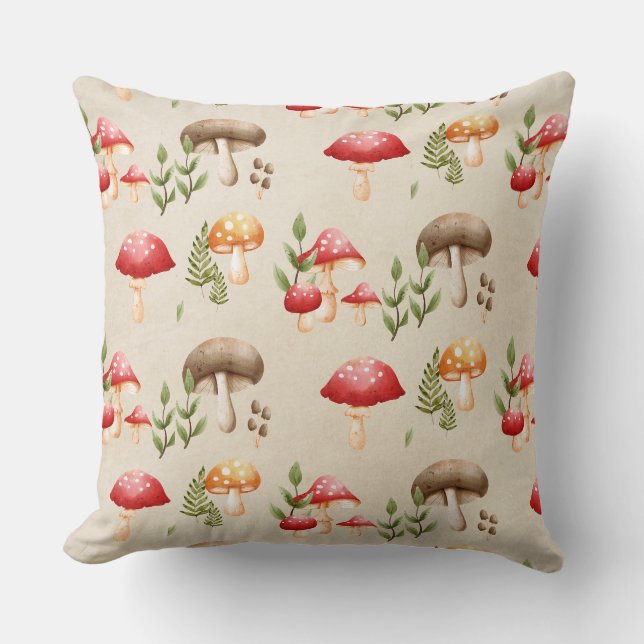 Paddenstoelen en bosblad kussen (Voorkant)