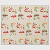 Paddenstoelen en bosbladeren cadeaupapier (Vlak)