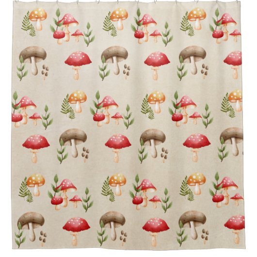 Paddenstoelen en bosbladeren douchegordijn (Voorkant)