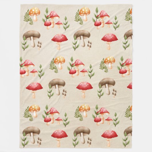 Paddenstoelen en bosbladeren fleece deken (Voorkant)
