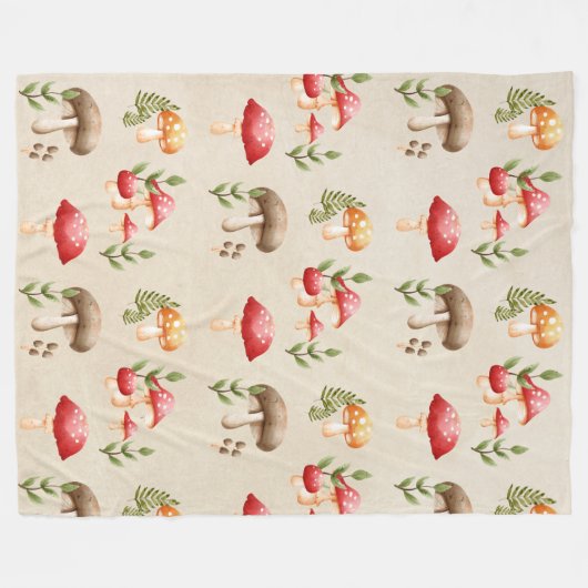 Paddenstoelen en bosbladeren fleece deken (Voorkant (Horizontaal))