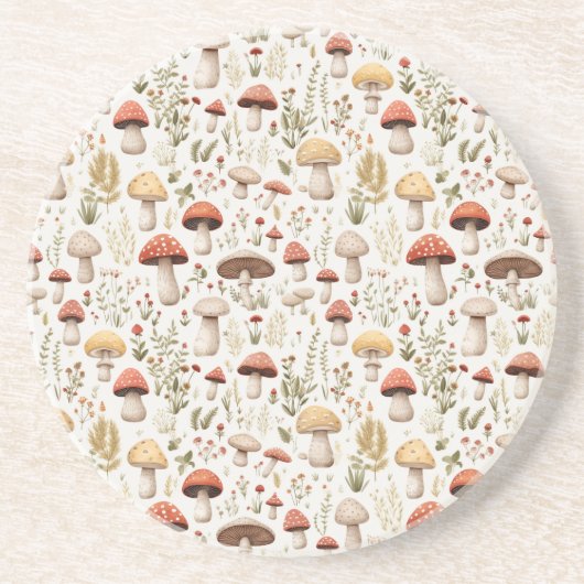 Paddenstoelen en bosbloemen zandsteen onderzetter (Voorkant)