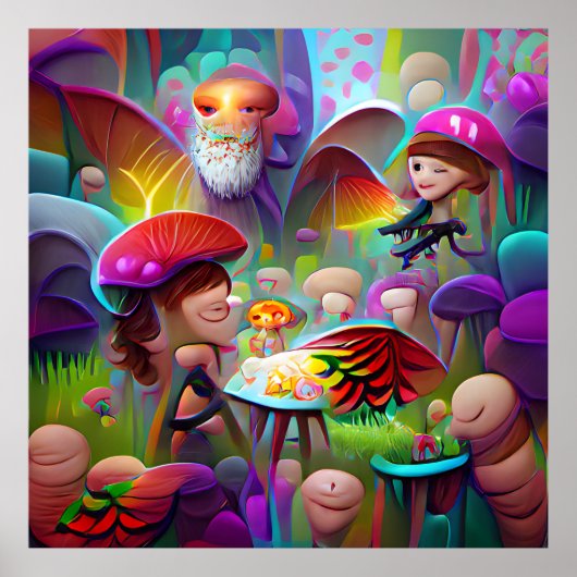 Paddenstoelen en cartoons, poster voor kunstwerken (Voorkant)