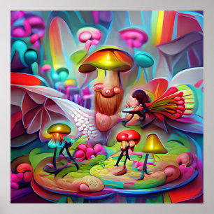 Paddenstoelen en cartoons, poster voor kunstwerken