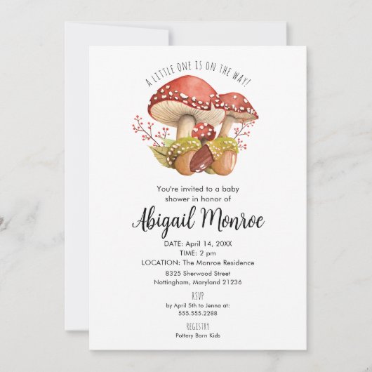 Paddenstoelen en eikels Baby shower Kaart (Voorkant)