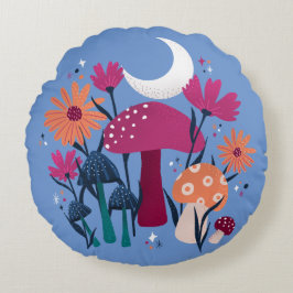Paddenstoelen en floralen - moonsteenblauw en verb rond kussen