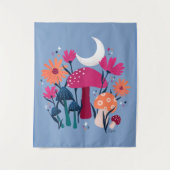 Paddenstoelen en floralen - moonsteenblauw en verb wandkleed (Voorkant)