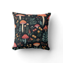 Paddenstoelen en gebladerte op zwarte achtergrond